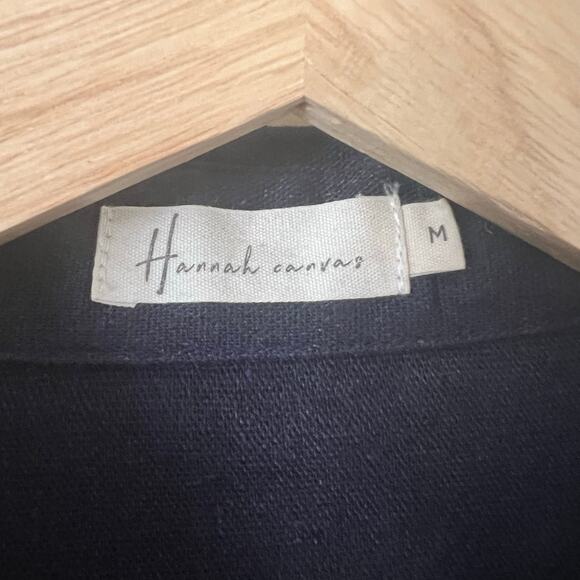 Hannah canvas 100% Linen Buttondown Navy Blue Top Lagenlook Relaxed Medium - Picture 2 of 4